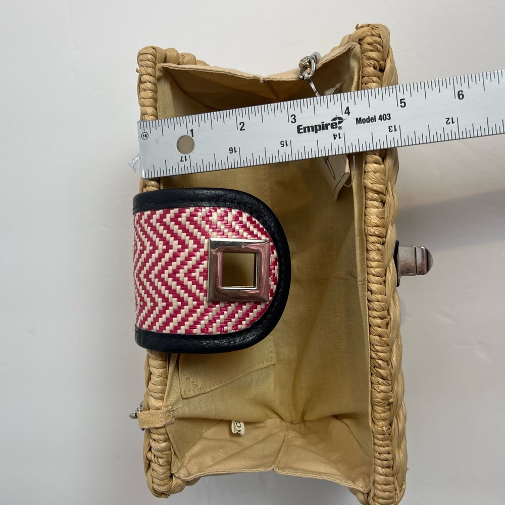 Straw studios weaved Ratan Shoulder Bag purse chain strap Pink , Tan , Navy NWT - Picture 10 of 10